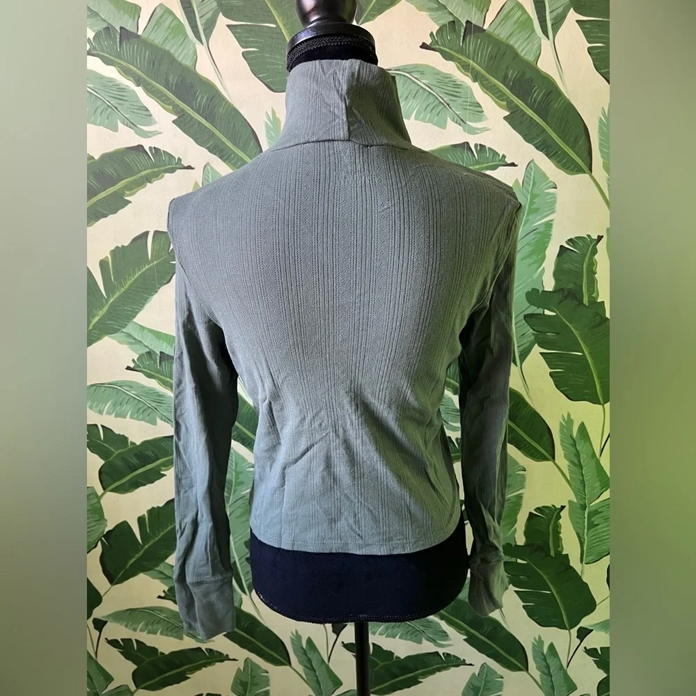 Aerie Womens Dark Green Cropped Ribbed Turtleneck Long Sleeve Top Medium - Picture 5 of 7
